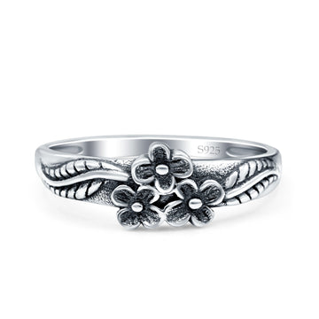 Daisies Plumeria Leaf Flower Oxidized Band Solid 925 Sterling Silver Thumb Ring (6.5mm)